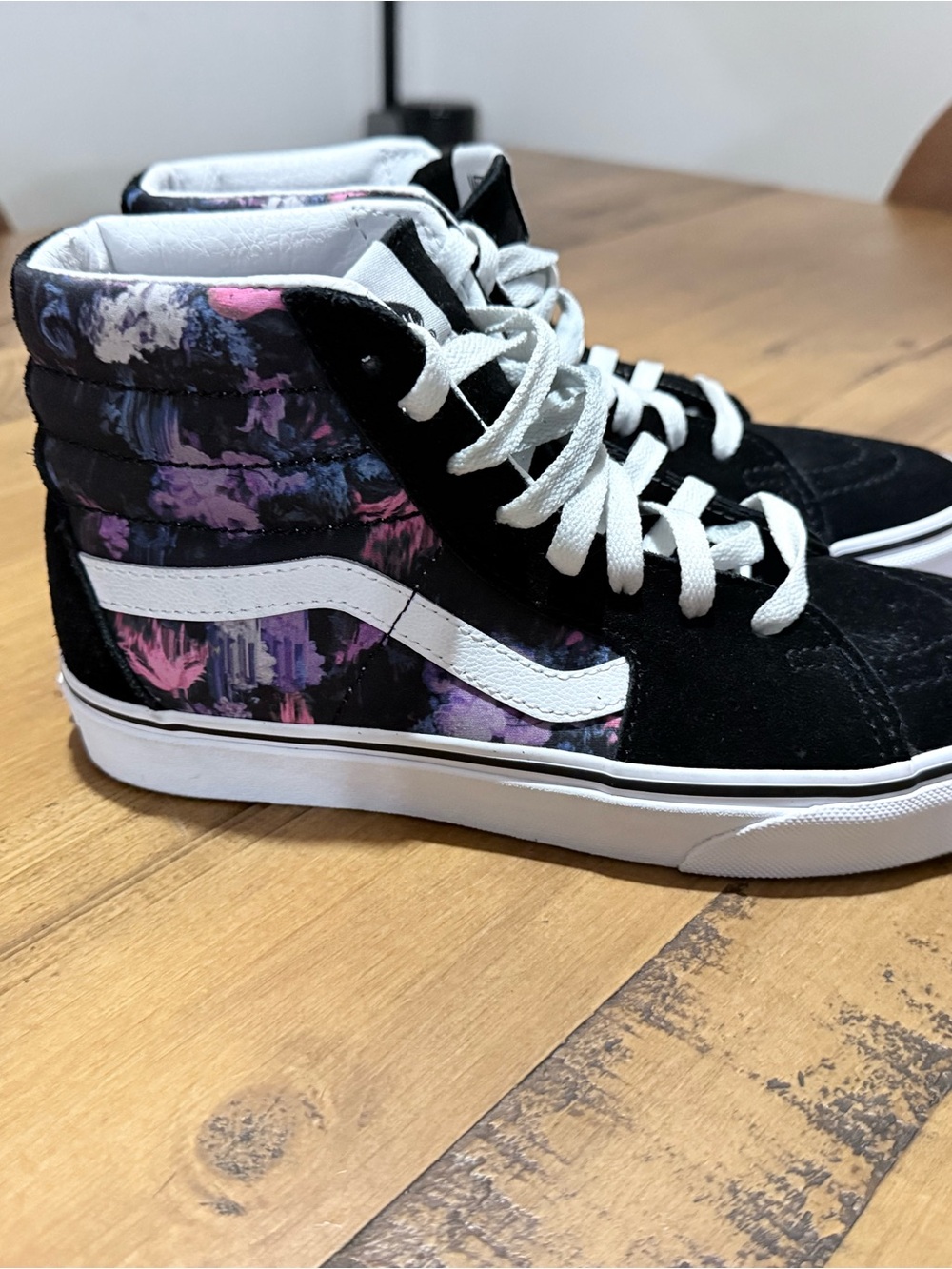 Vans High-Top Sneakers in Black with Purple & Pink Floral Panels size 8 women’s